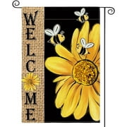 AVOIN colorlife Spring Summer Bee Sunflower Garden Flag 12x18 Inch Double Sided, Welcome Holiday Burlap Yard Outdoor Decoration